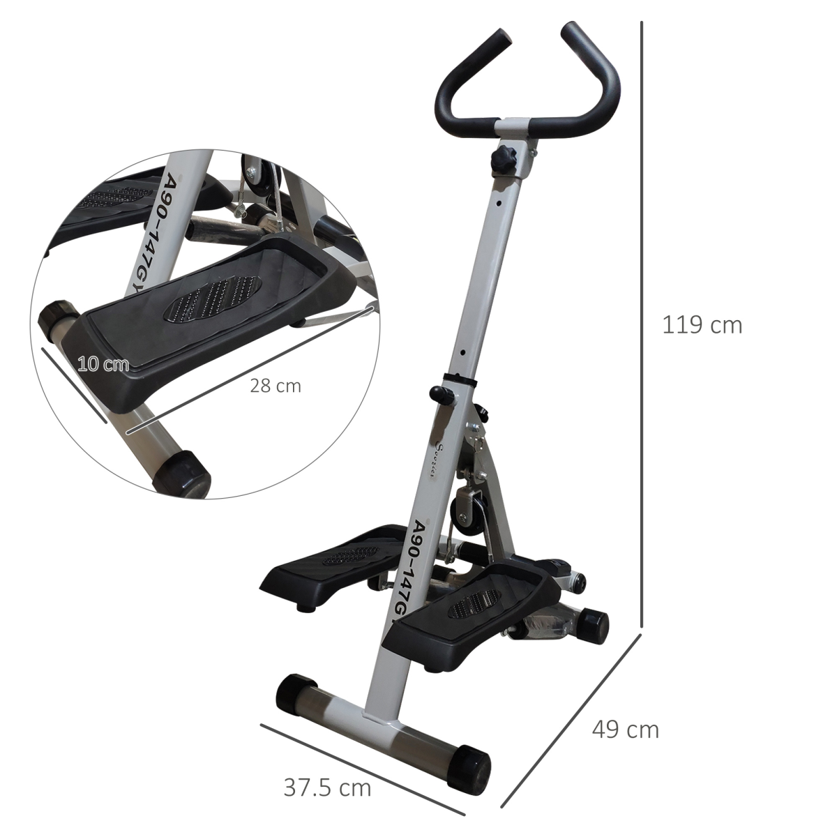Foldable Adjustable Stepper Machine with Handlebar, Grey, Max Load 110kg