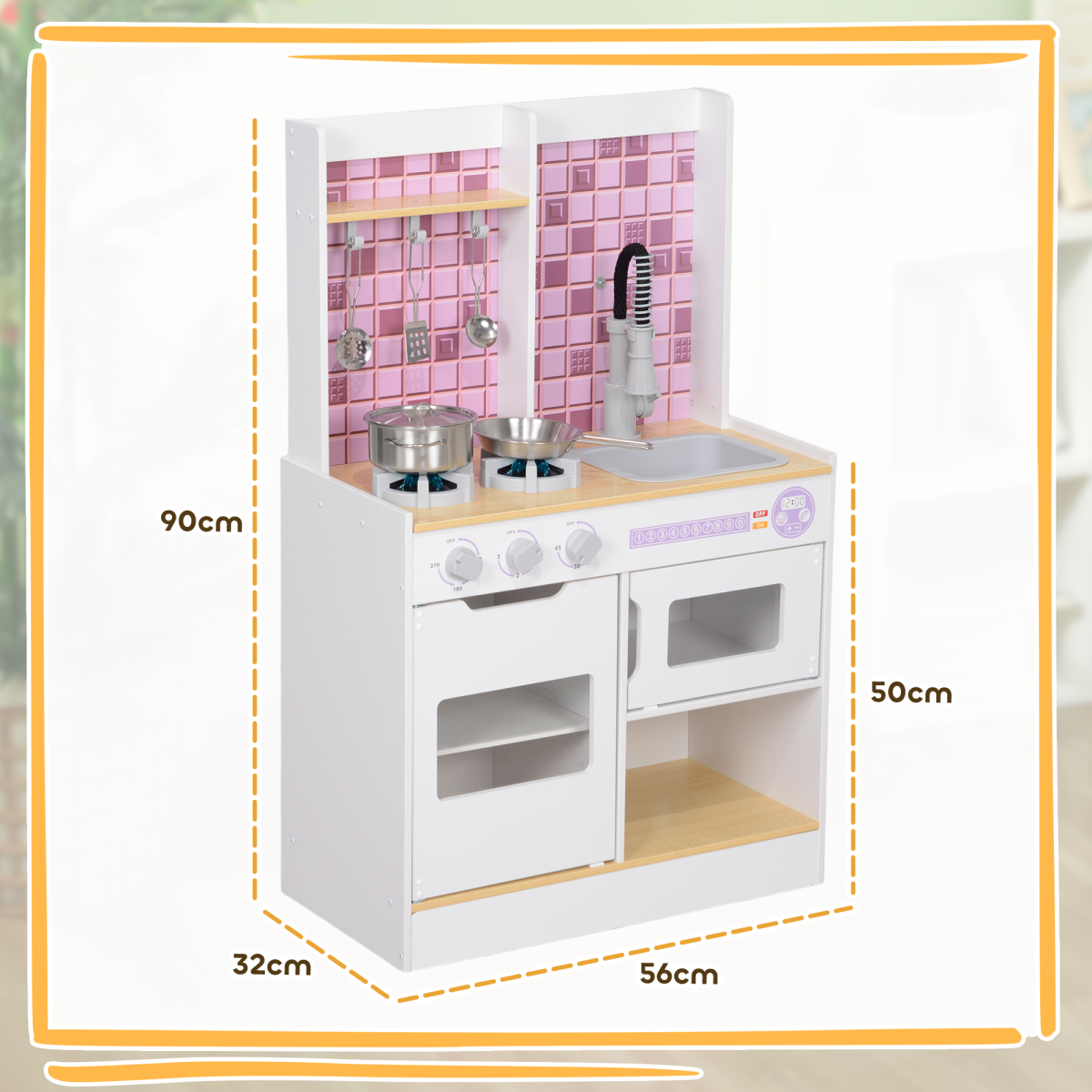 AIYAPLAY Kids Play Kitchen with Lights, Sounds, Oven & Sink