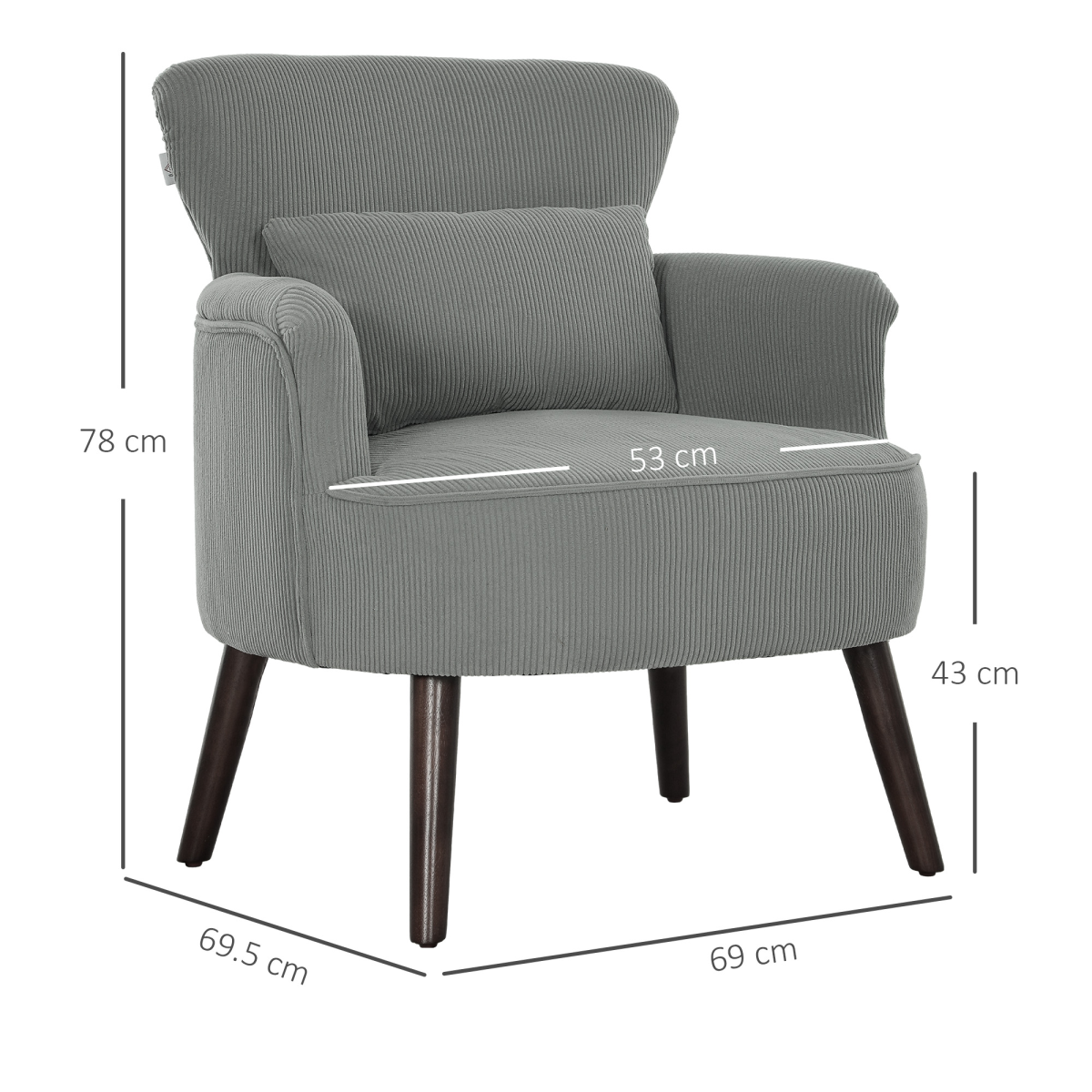 HOMCOM Wingback Corduroy Armchair with Padded Seat, Light Grey