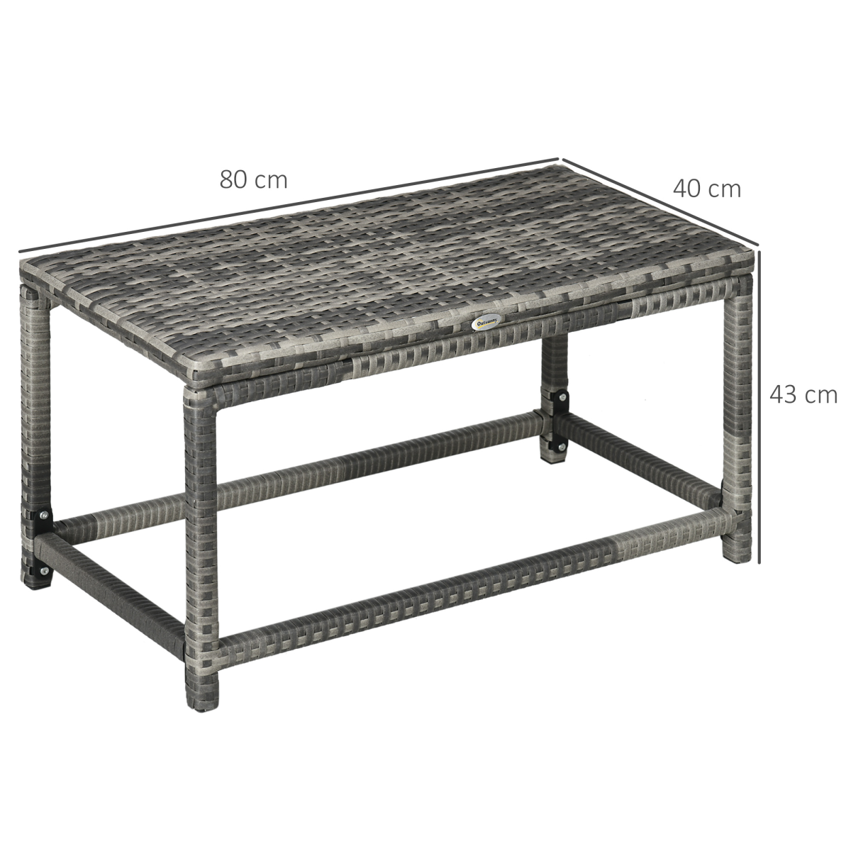 Outsunny Grey Outdoor Rattan Side Table with Steel Frame