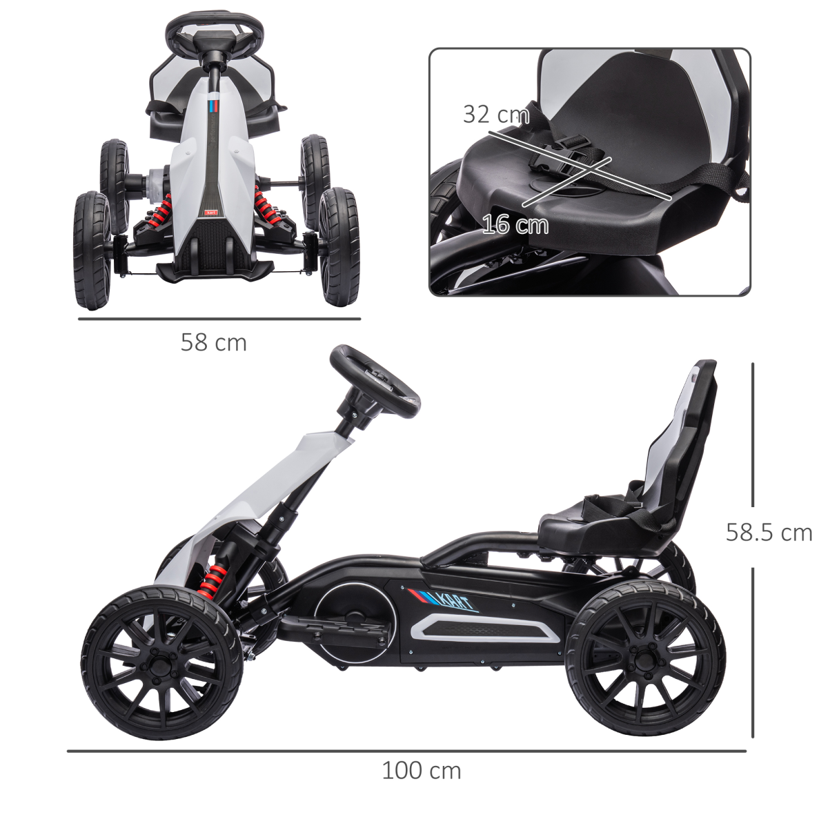 HOMCOM 12V Electric Go Kart, 2 Speeds, Forward/Reverse, White