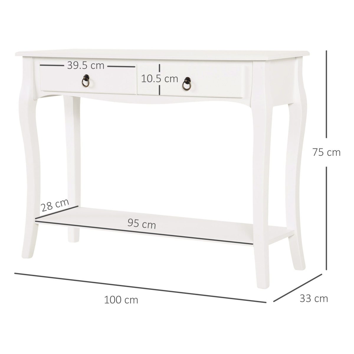 HOMCOM Ivory White Console Table with 2 Drawers and Lower Shelf