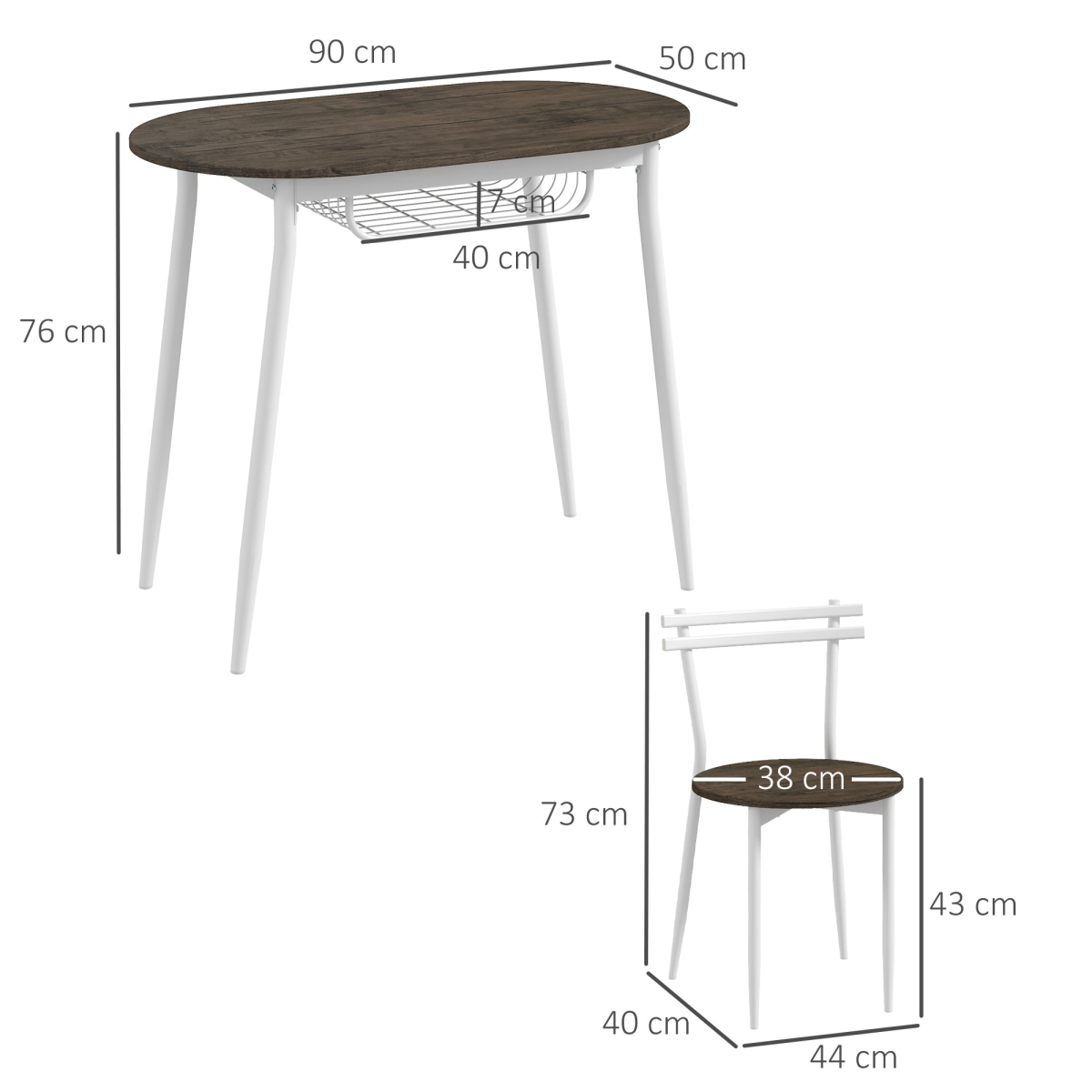 HOMCOM 3-Piece Dining Table and 2 Chairs Set, Oval Kitchen Table with Storage Shelf, Natural