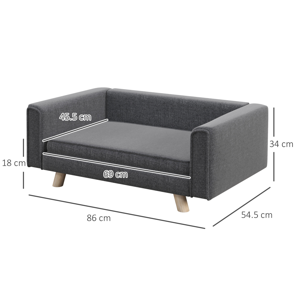 PawHut Elevated Dog Sofa Bed with Cushion for Medium and Small Dogs, Grey