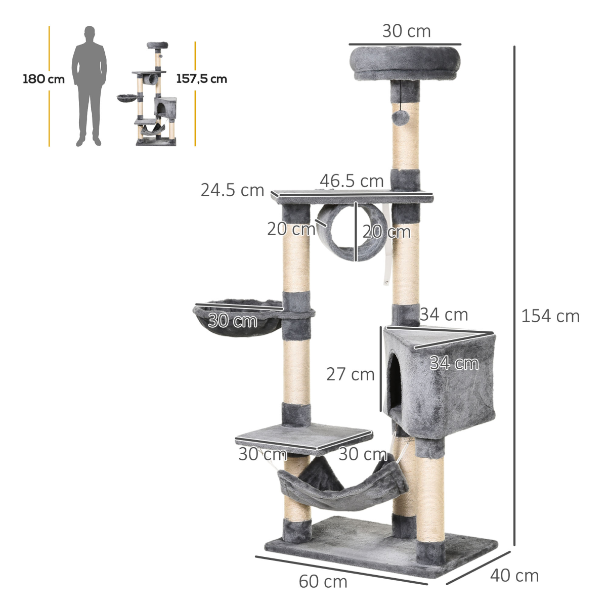 Multi-Level Cat Tree Tower with Scratching Posts and Condo House