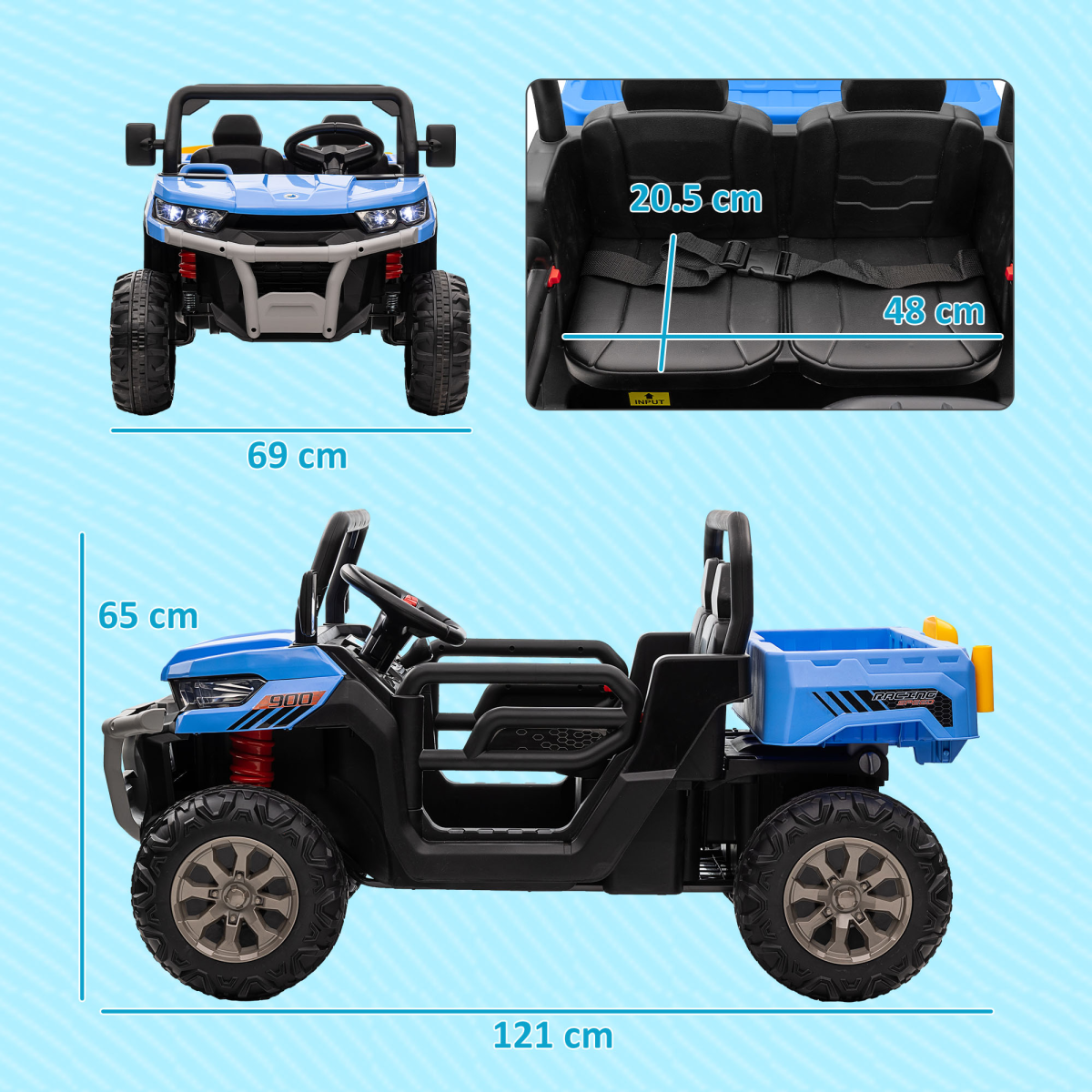 HOMCOM 12V Two-Seater Kids Electric Ride-On Truck, Blue and Black