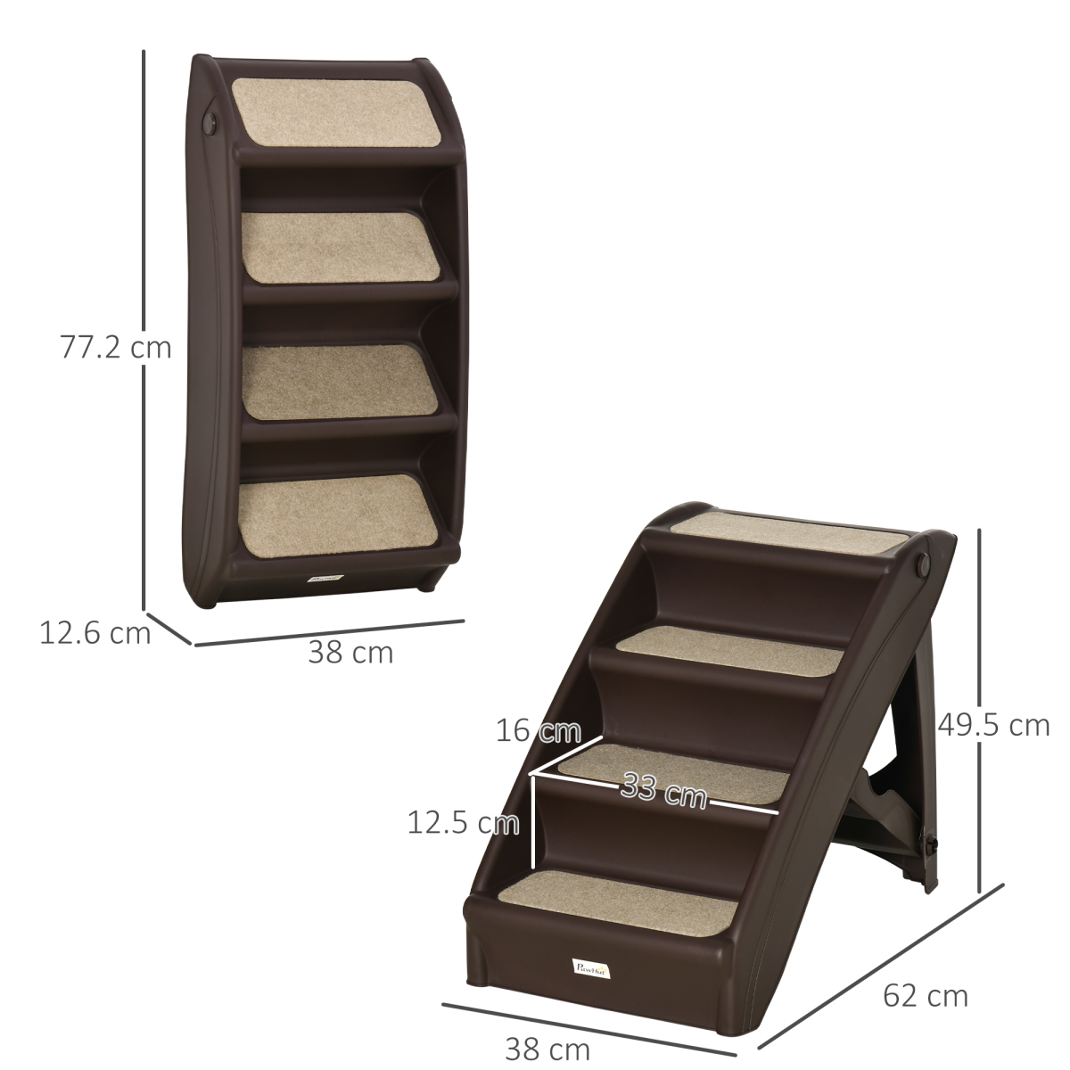 Foldable Non-Slip Pet Steps for Bed and Sofa, Small Dogs and Cats, Brown