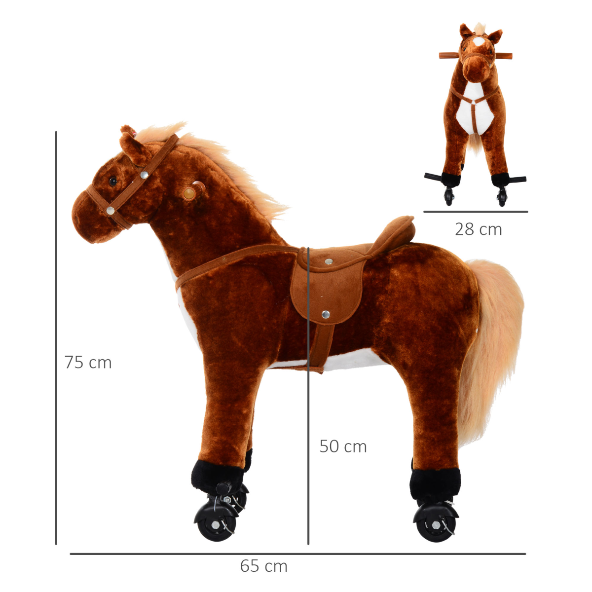 HOMCOM Plush Ride On Walking Horse Toy with Wheels and Sound