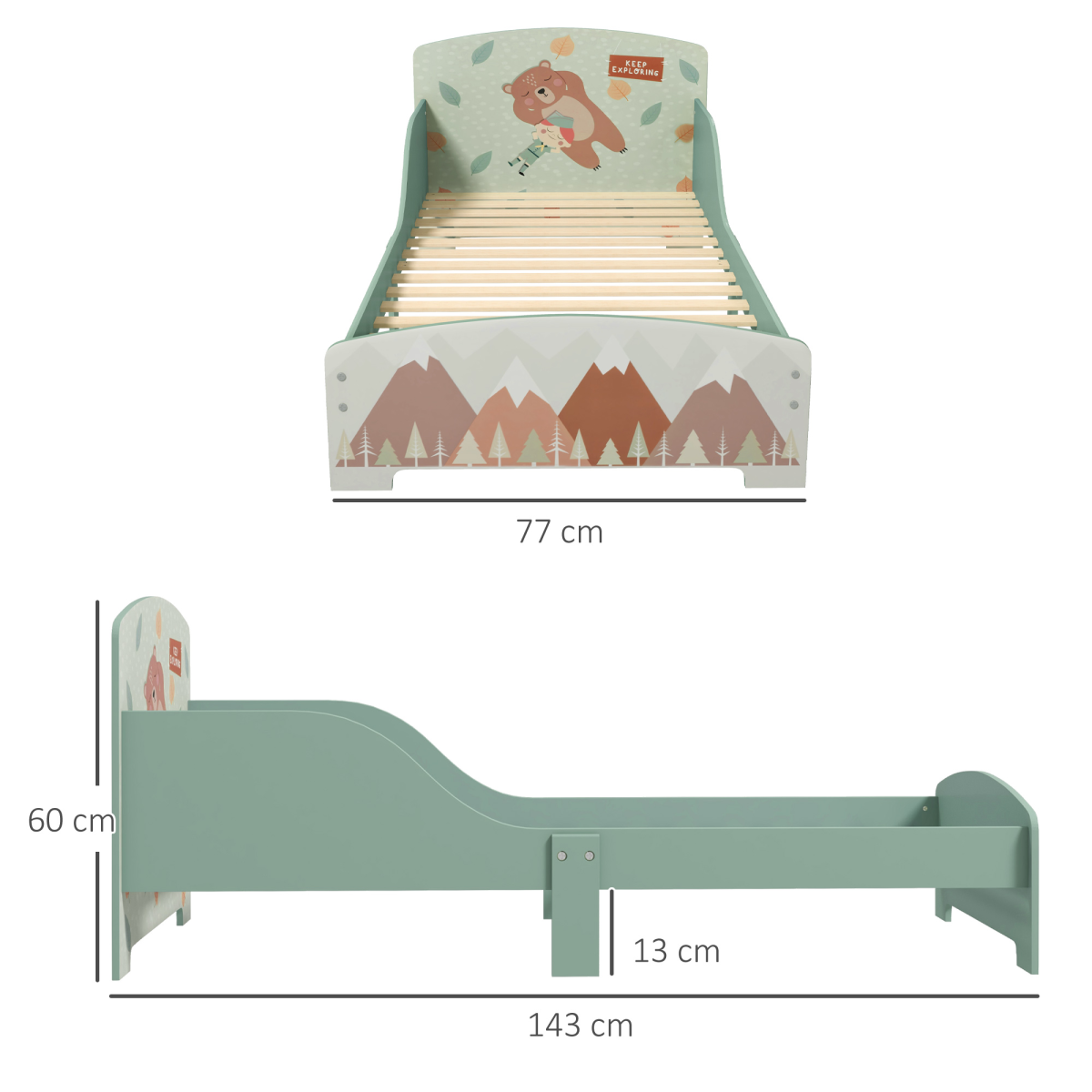 ZONEKIZ Green Toddler Bed Frame with Safety Side Panels, Ages 3-6