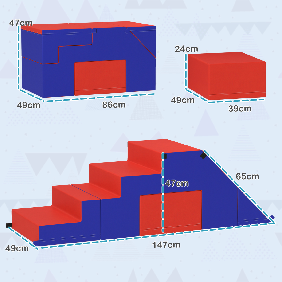 HOMCOM 2-Piece Soft Foam Climber Play Set for Toddlers, Dark Blue