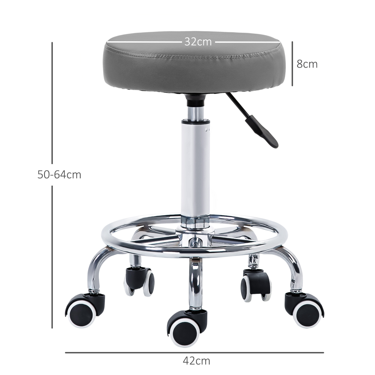 Vinsetto Round PU Leather Adjustable Salon Stool with Footrest, Grey