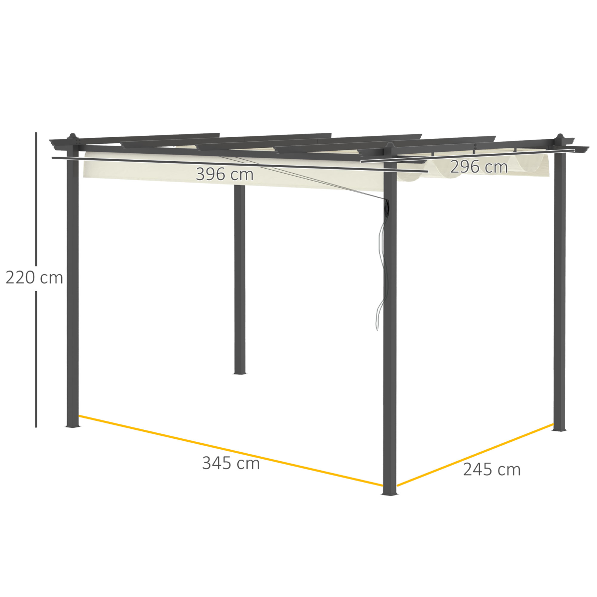Outsunny 4 x 3m Aluminum Pergola Gazebo with Retractable Polyester Canopy