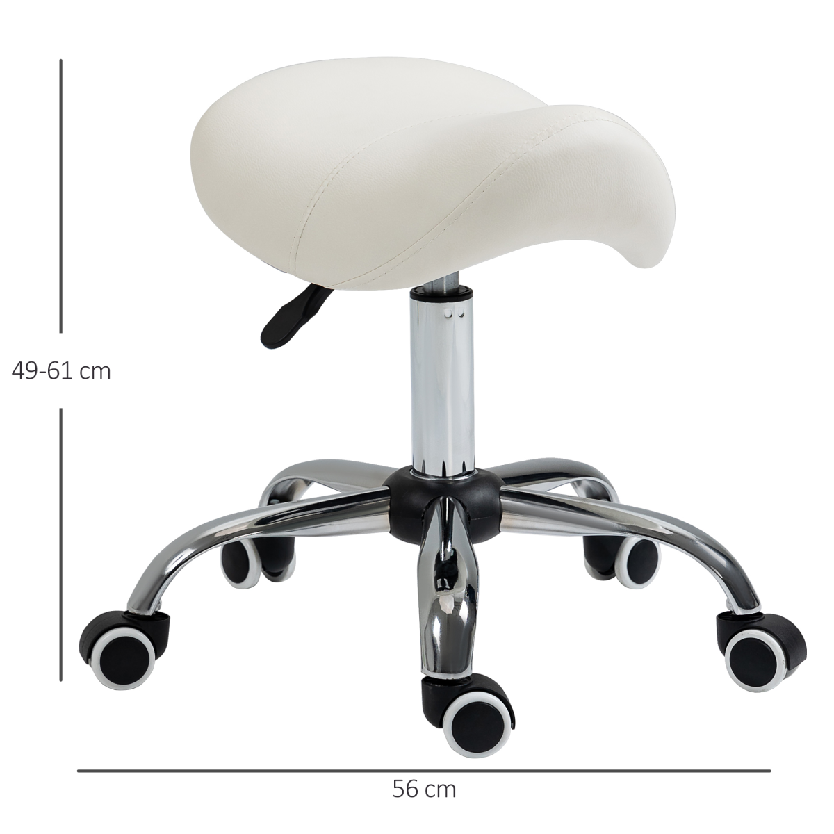 HOMCOM Saddle Stool Hydraulic Height Adjustable Rolling Faux Leather Mobility Chair Cream