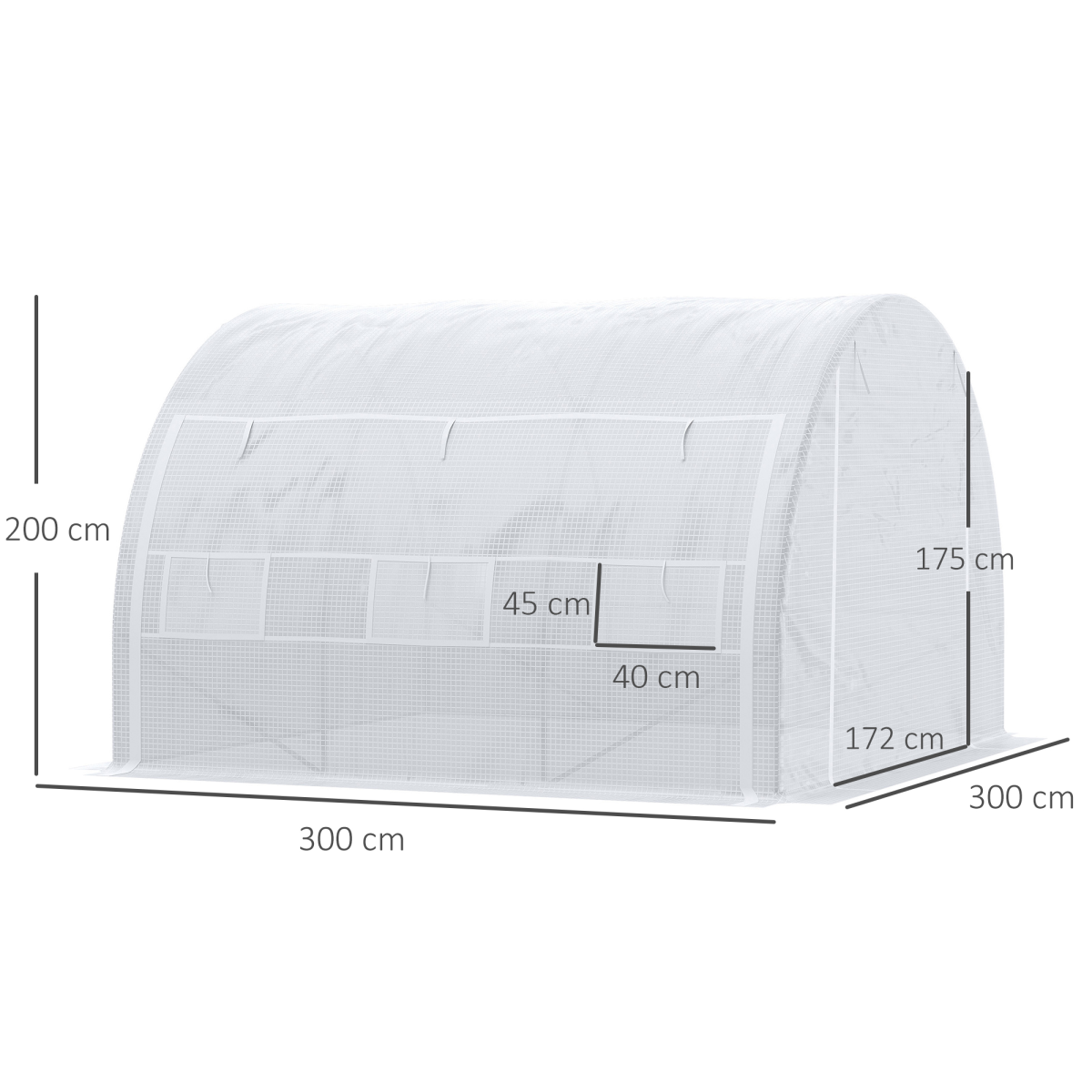 Outsunny 3 x 3 x 2 m Walk-In Polytunnel Greenhouse Tent with Steel Frame, Roll-Up Sides and 6 Windows
