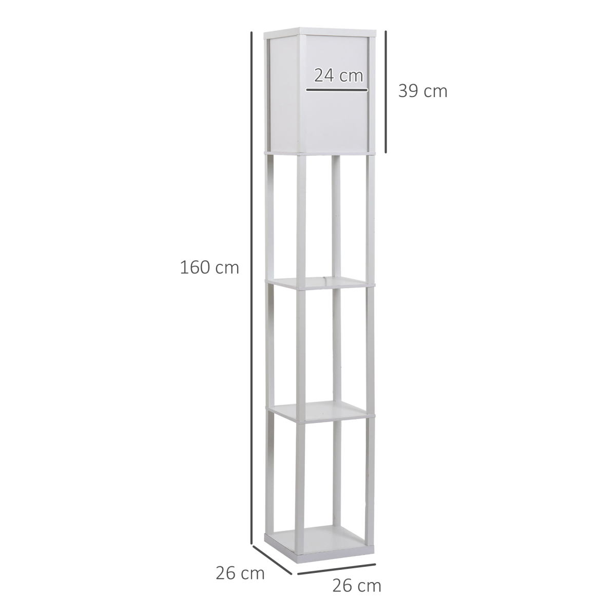 HOMCOM 4-Tier Floor Lamp with 3 Storage Shelves, White