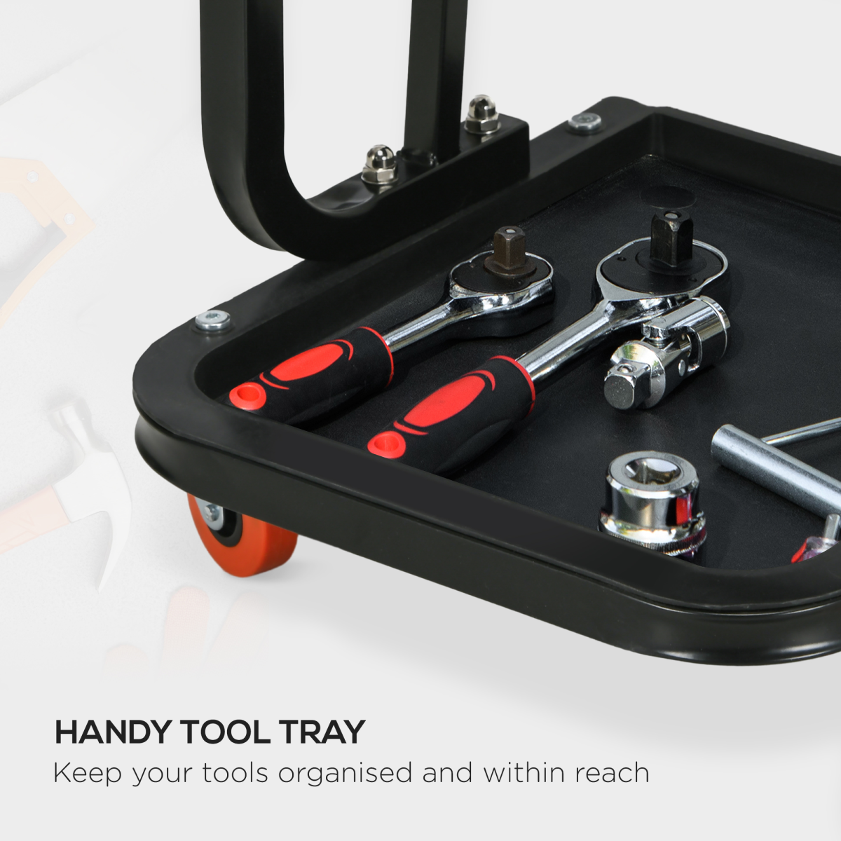 HOMCOM Rolling Workshop Stool with Tool Tray and Padded Seat, Red