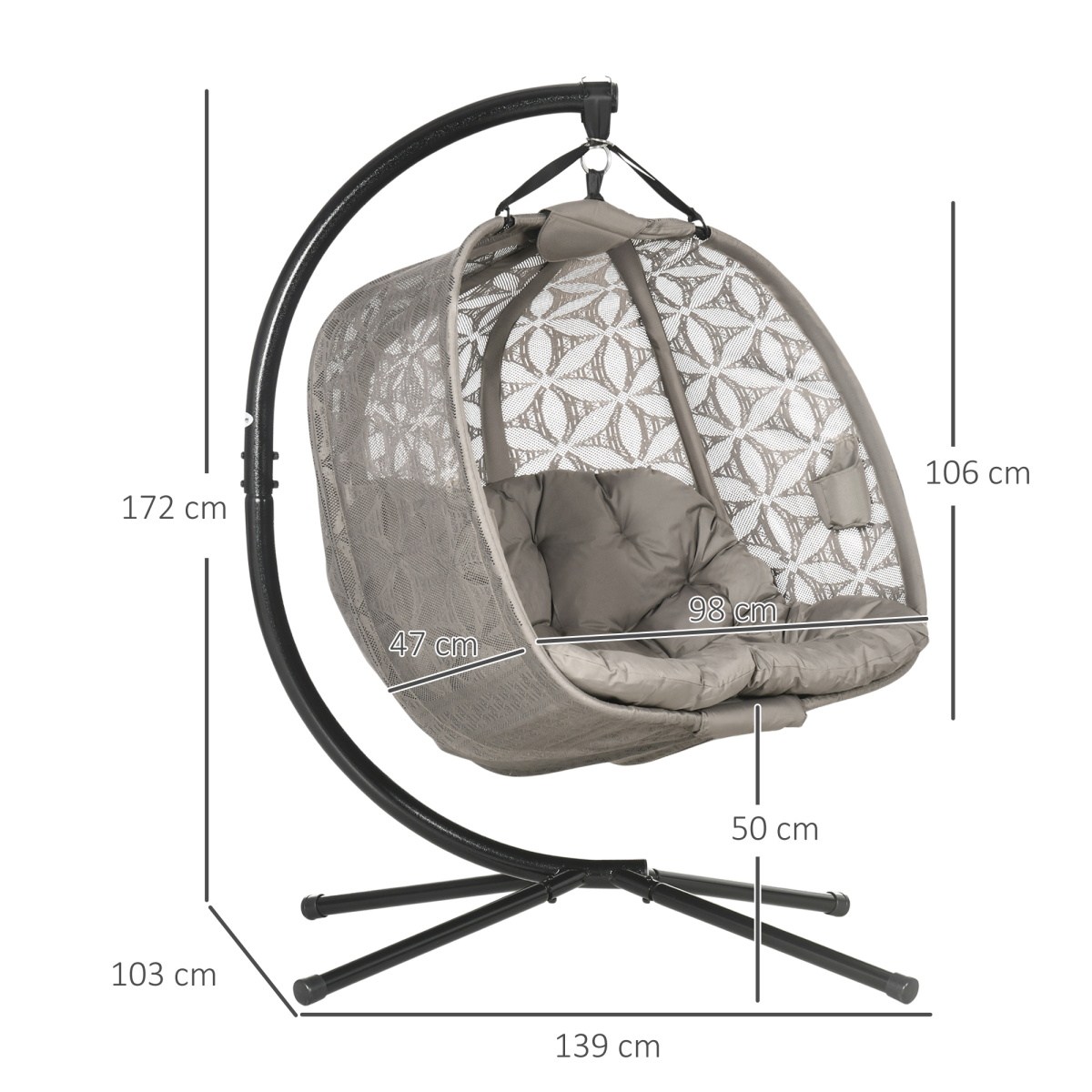 Outsunny Double Hanging Swing Chair  w/ Stand & Cup Holders, Brown