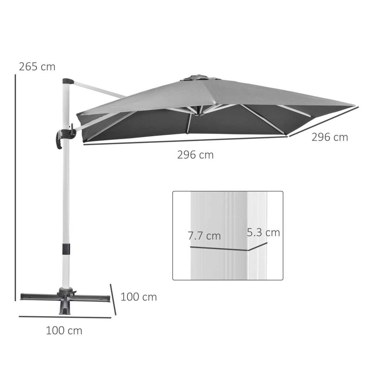 3 x 3(m) Cantilever Roma Parasol Garden Umbrella with Cross Base Grey
