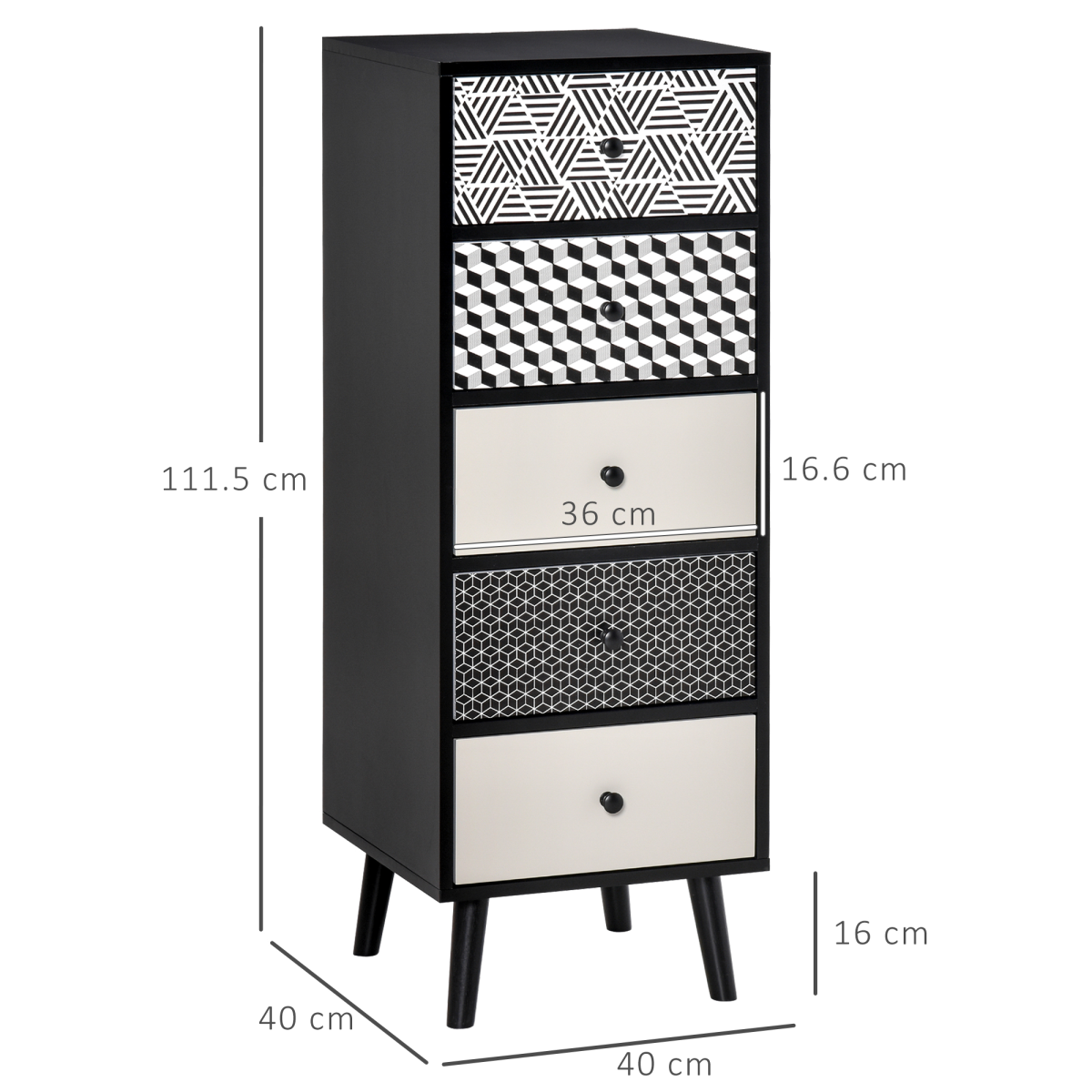 5-Drawer Dresser with Geometric Fronts for Bedroom, Living Room
