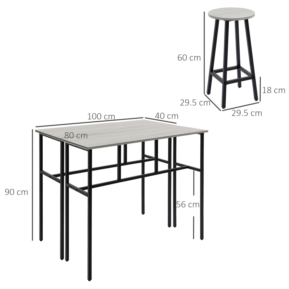 HOMCOM 6-Piece Bar Table Set with 2 Breakfast Tables and 4 Stools, Grey