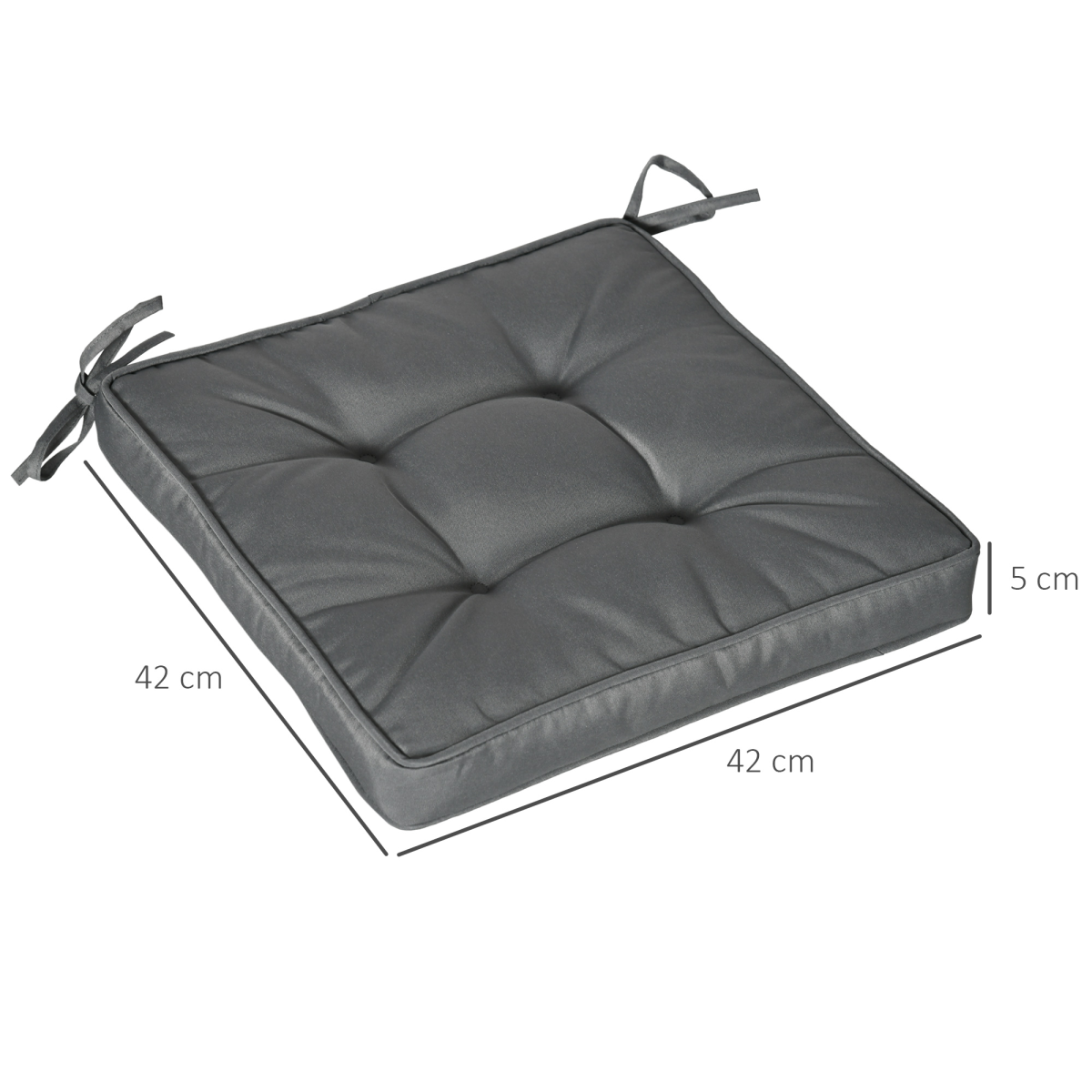 Outsunny Grey Garden Seat Cushion with Ties, 45 x 45 x 5cm