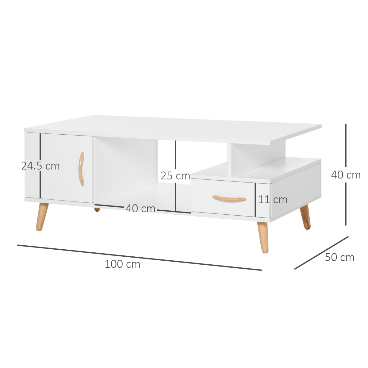 HOMCOM Coffee Table with Storage, White Sofa Side Table with Cabinet, Drawer and Shelf