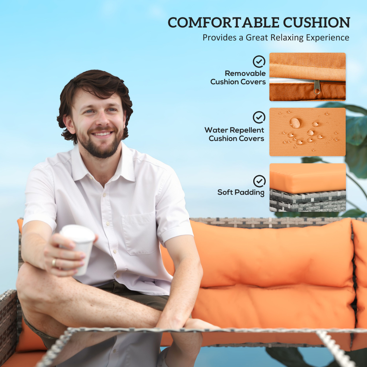 Outsunny 6-Piece Orange Wicker Patio Sofa Set with Cushions