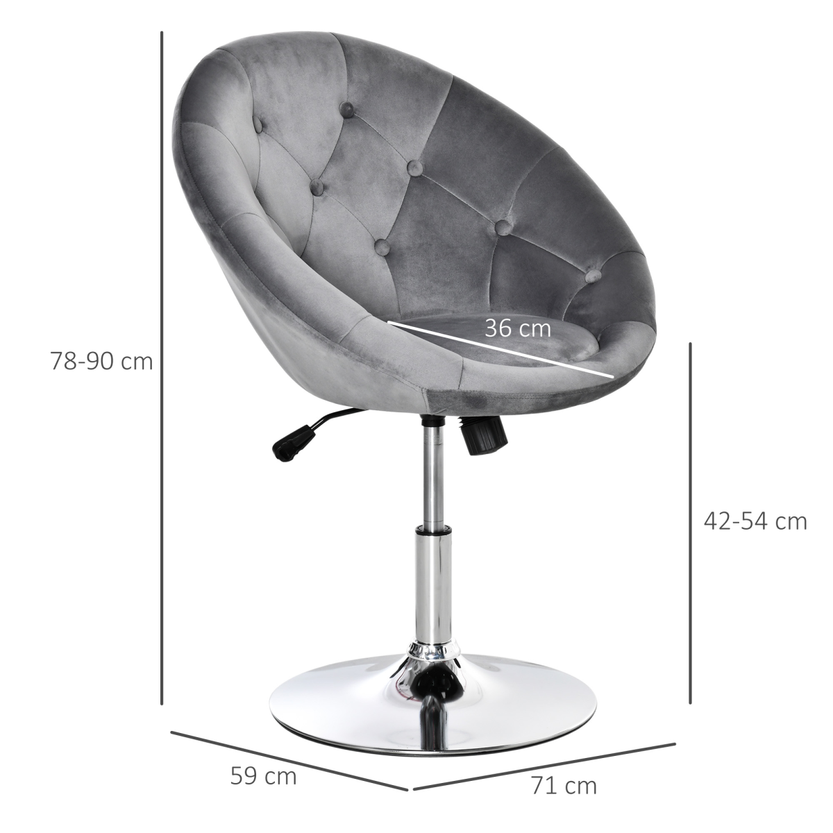 Adjustable Swivel Dining Height Bar Stool with Tufted Back, Grey