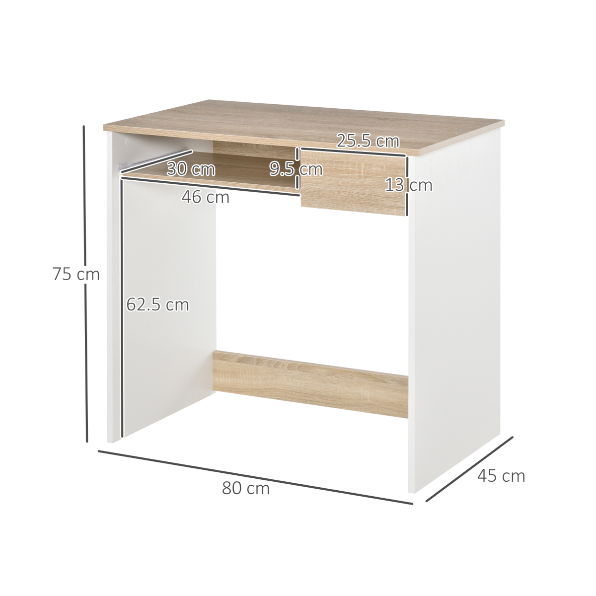 HOMCOM Compact Computer Table with Keyboard Tray and Drawer, Oak