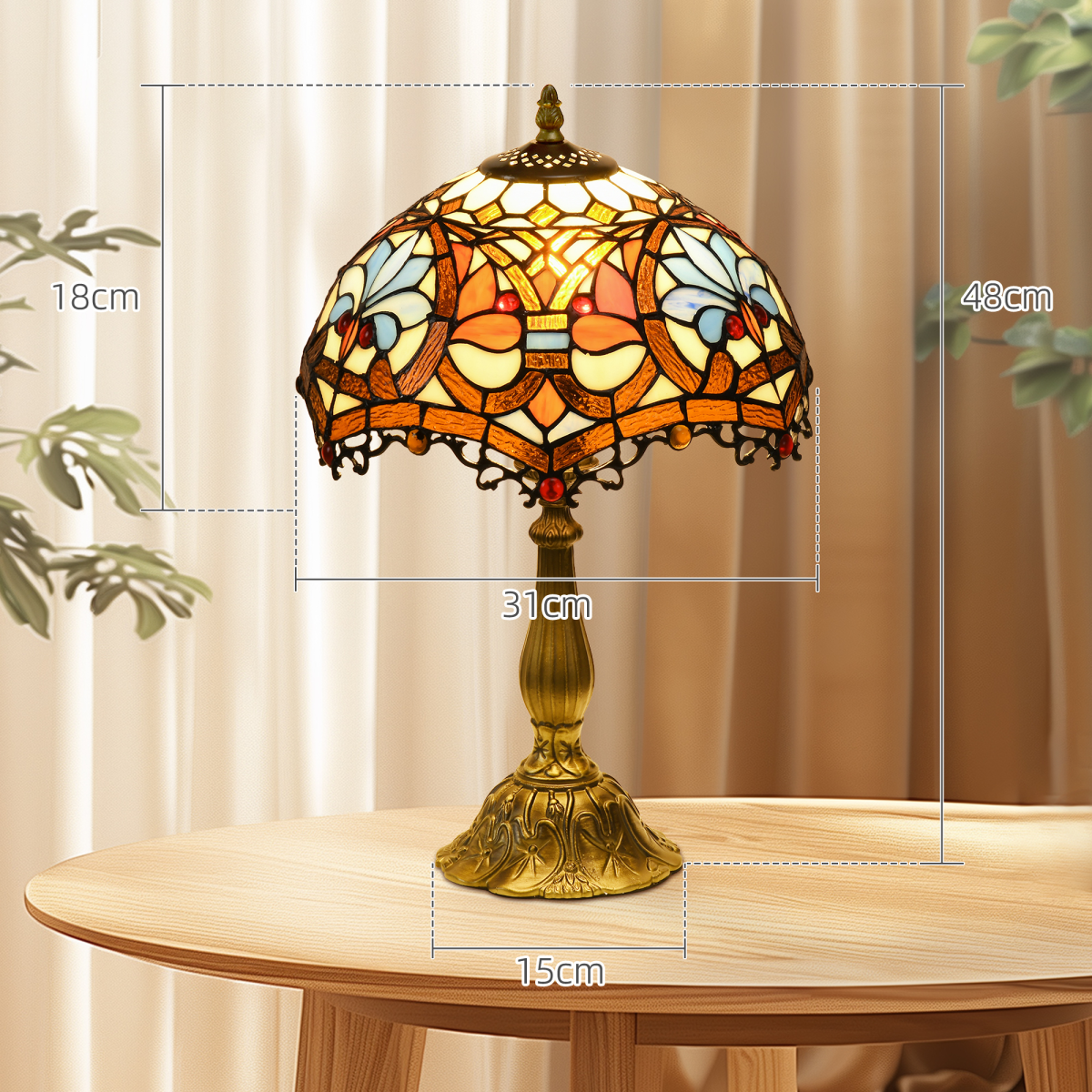 HOMCOM Stained Glass Table Lamp, Antique Sunflower Bedside Lamp, Multi-Colour, E27 Bulb Not Included