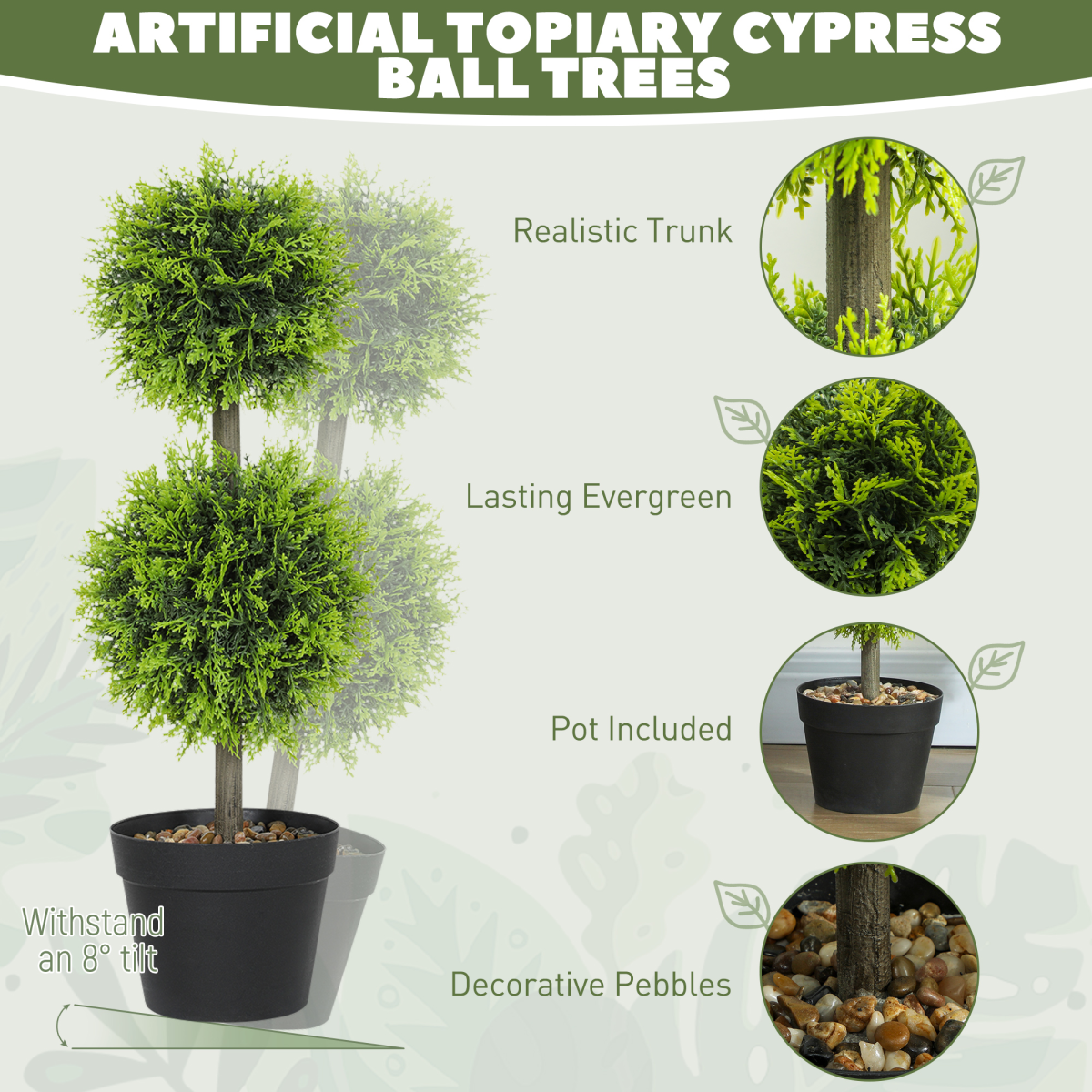 HOMCOM Set of 2 Artificial Cypress Topiary Ball Trees with Pot