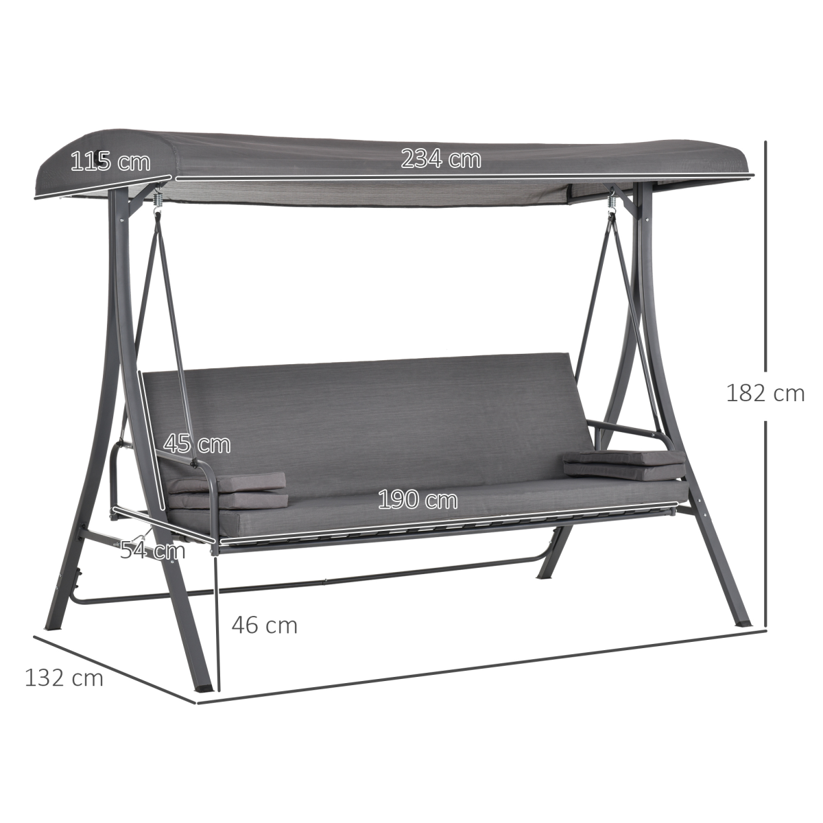 Outsunny 2-in-1 Swing Chair 3 Seater Bench Hammock Bed with Adjustable Canopy and Pillow, Grey