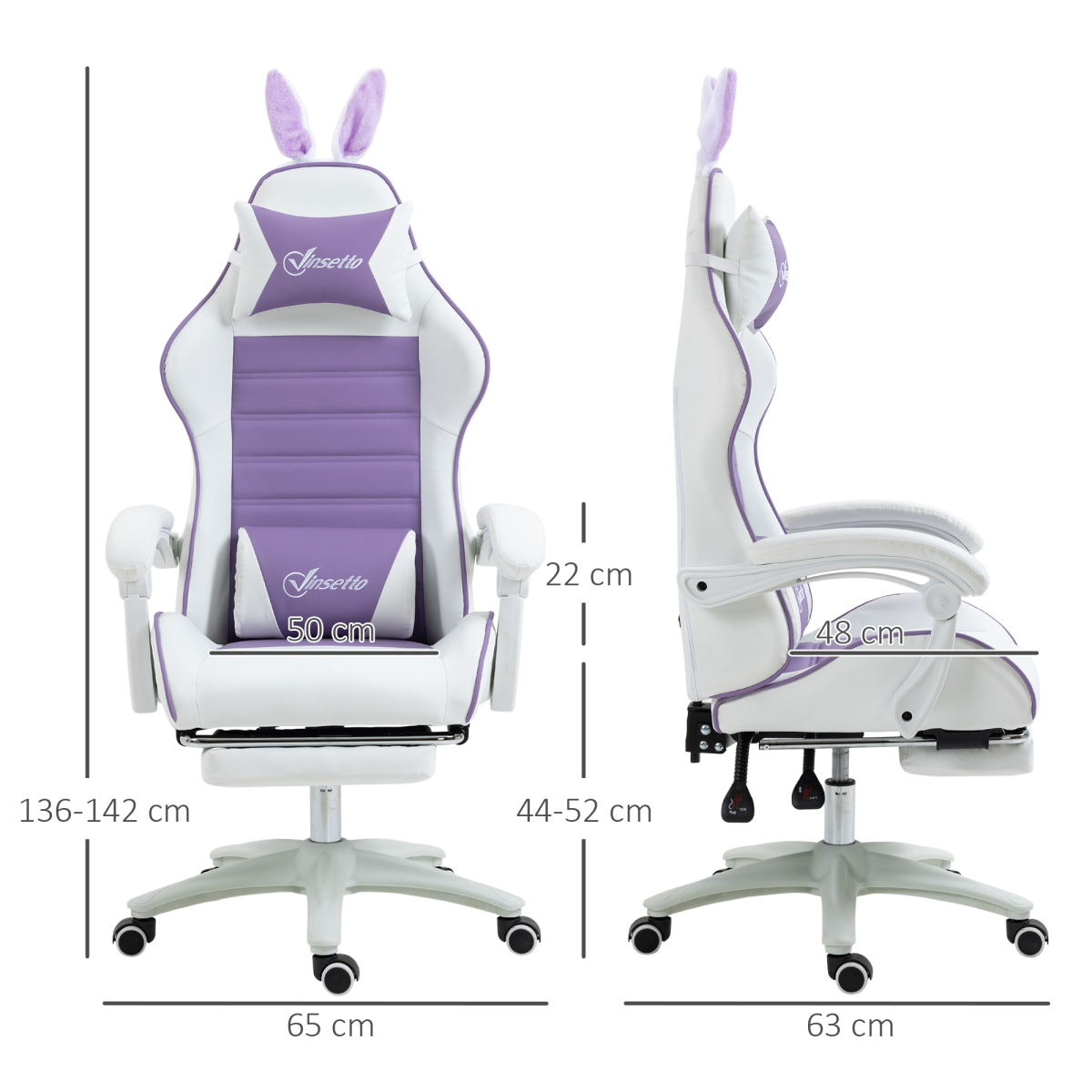 Vinsetto Racing Style Gaming Chair with Footrest, Removable Bunny Ears, Purple