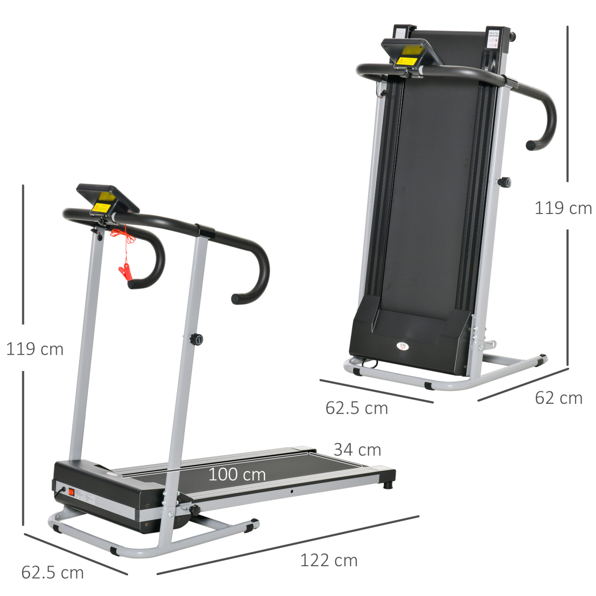 1.25HP Foldable Electric Treadmill with LCD, 10km/h, Safety Stop