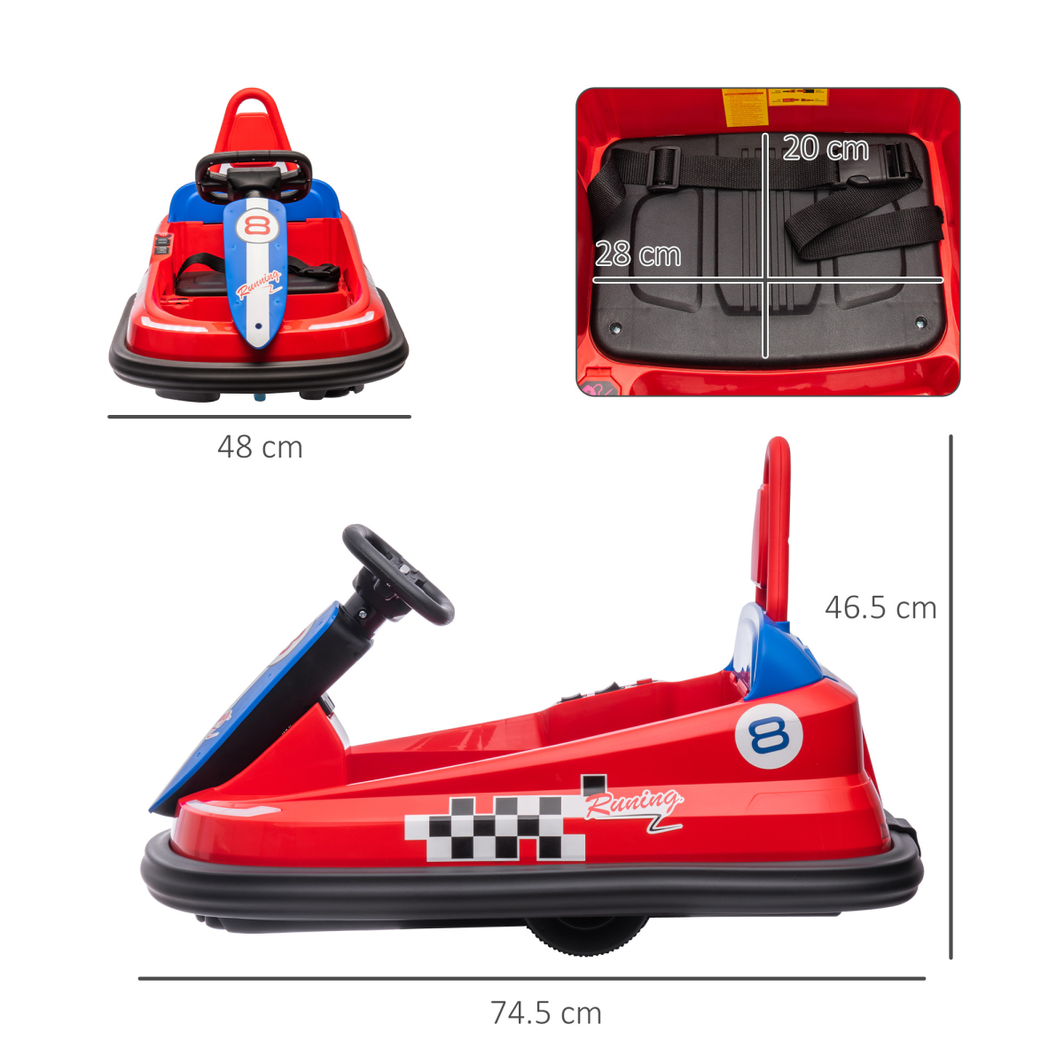 HOMCOM 6V Kids Bumper Car, 360° Spin, 2 Speeds, Music & Horn