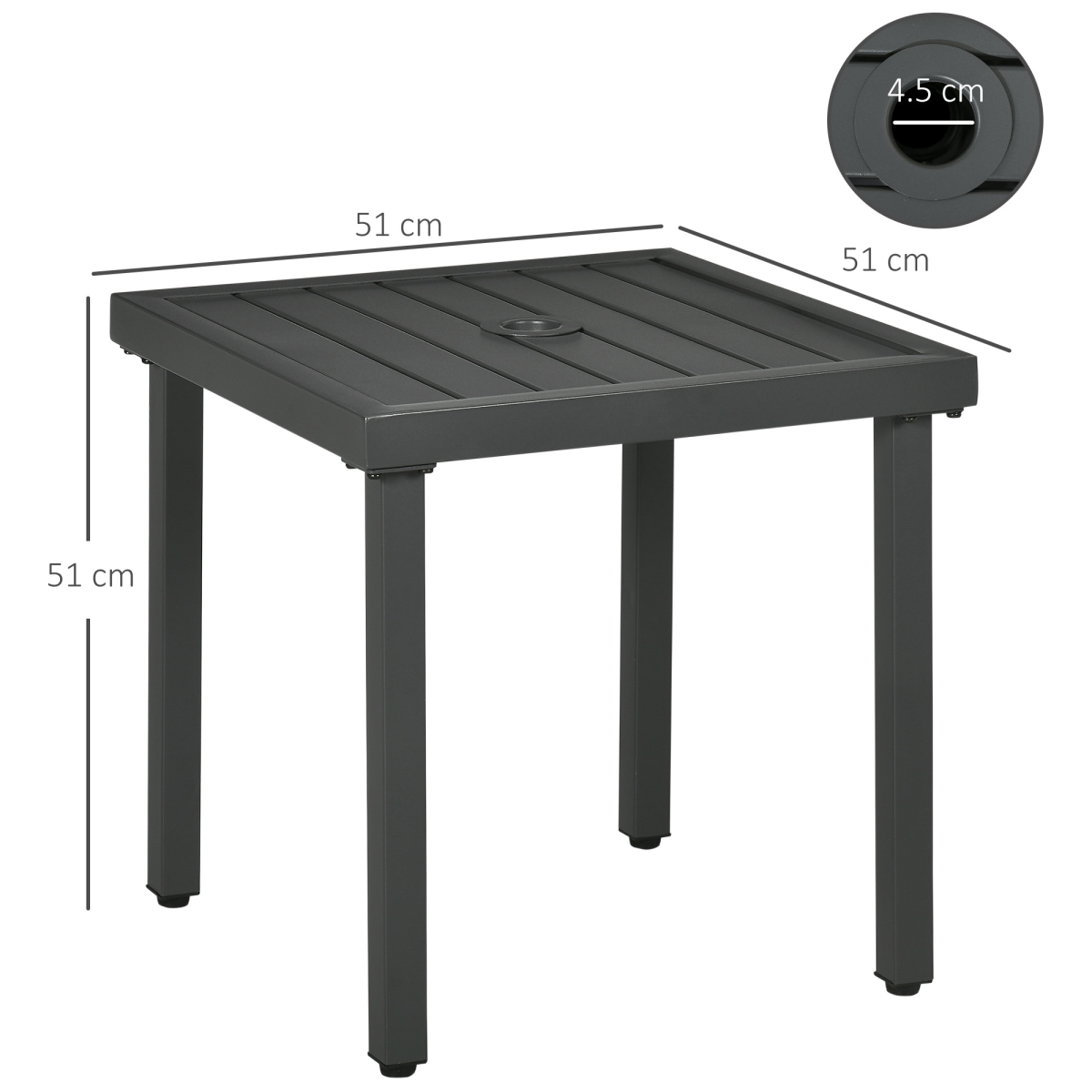 Outsunny Garden Side Table Coffee Table with Umbrella Hole for Patio Balcony