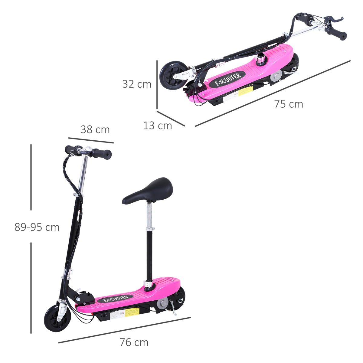 Kids Foldable Electric Scooter 120W with Adjustable Height Seat and Rear Brake