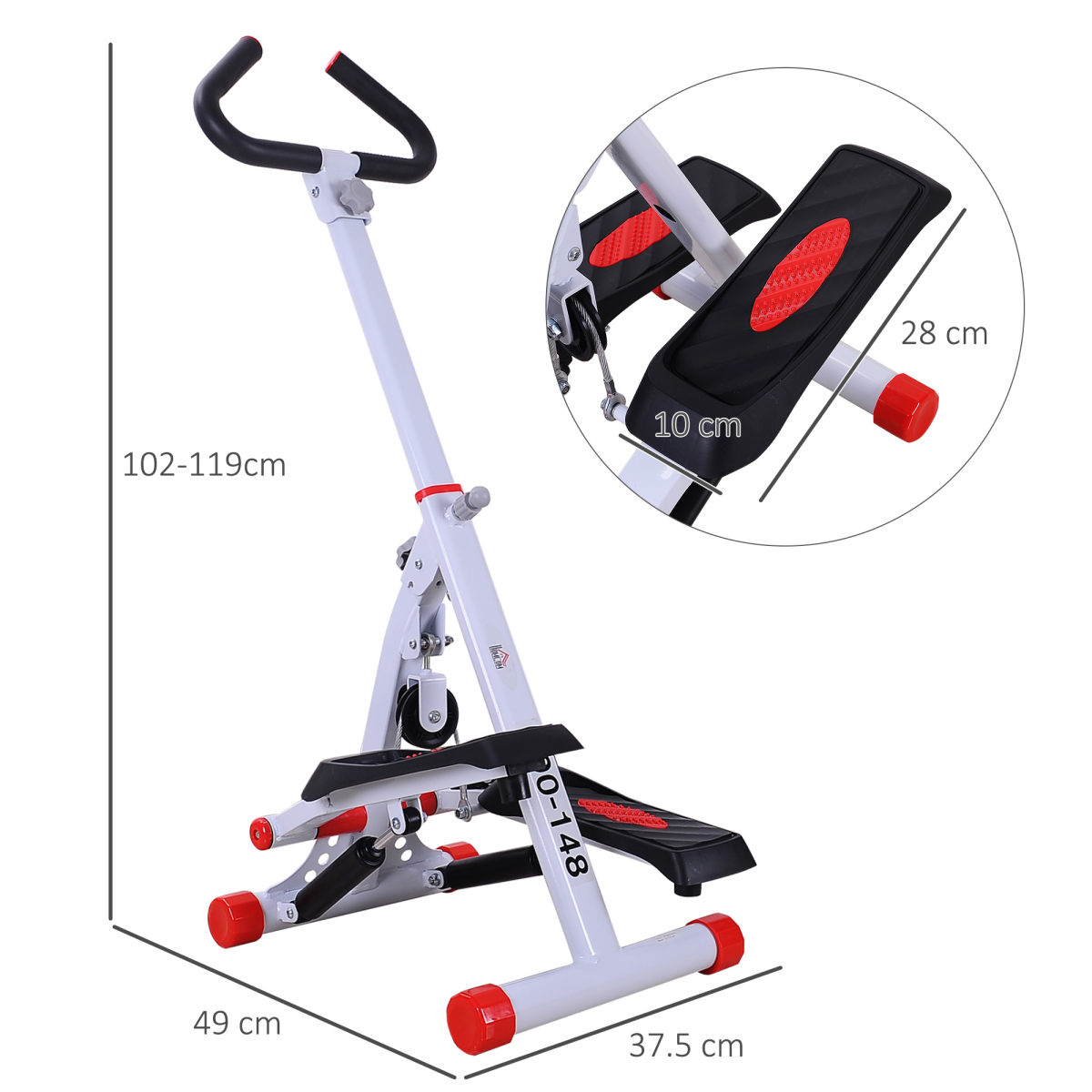 Foldable Stepper with Handlebar and LCD Display, Red, 110 kg Capacity
