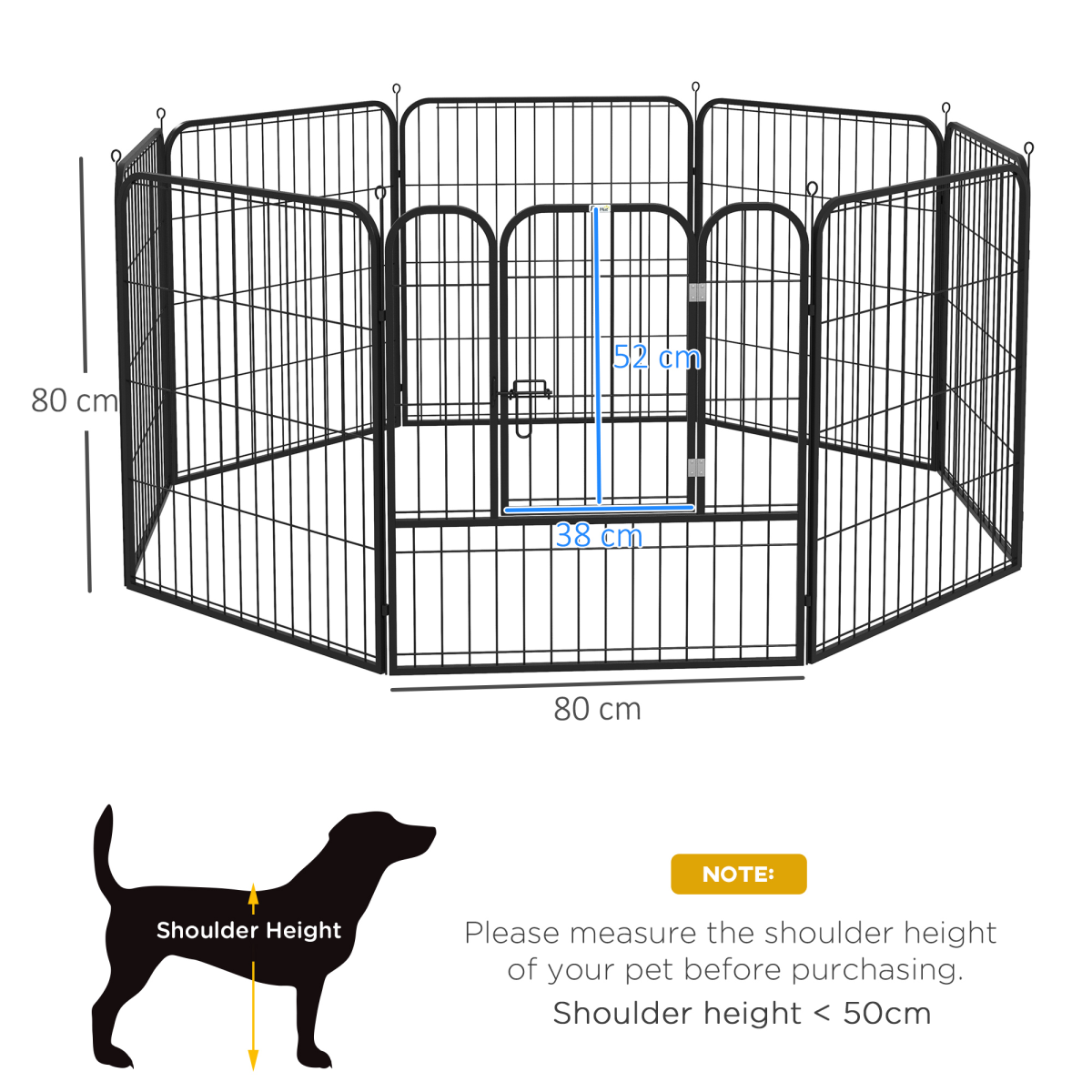 PawHut Foldable Steel Pet Playpen with 8 Panels, Hinged Door and Double Latch