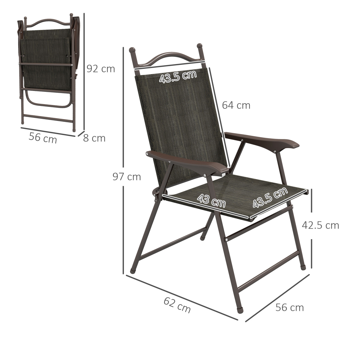 Outsunny Set of 2 Folding Chairs with Armrests and Breathable Mesh Seats