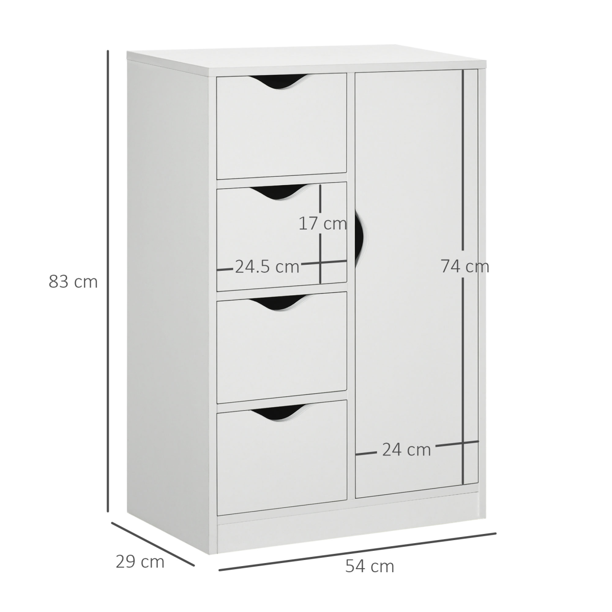 Modern Storage Cabinet Organizer with 4 Drawers and 1 Shelf, White