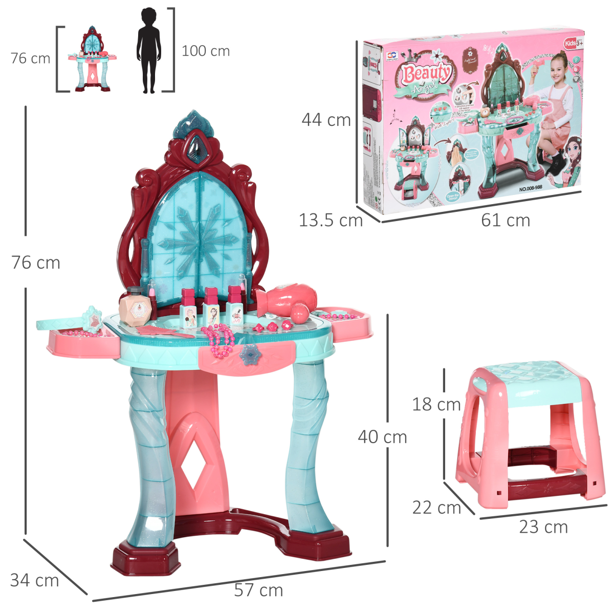 31-Piece Kids Princess Dressing Table Set with Light & Music