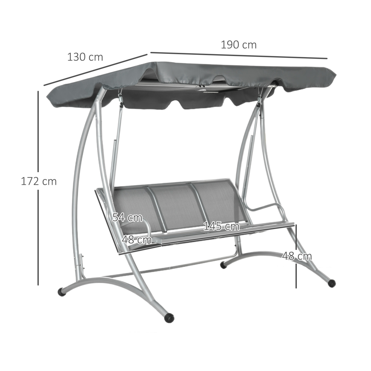 Outsunny 3-Person Steel Outdoor Swing Chair with Adjustable Canopy