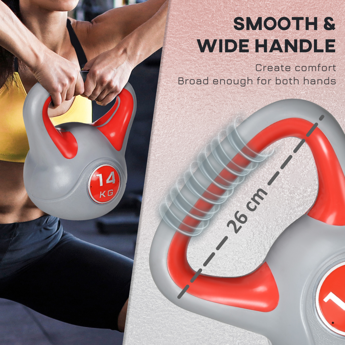 SPORTNOW 14kg Kettlebell with Handle for Home Gym, Red/Grey