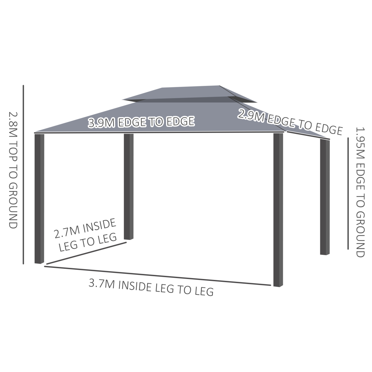 Outsunny 3 x 4m Aluminium Gazebo with 2-Tier Roof, Garden Nets and Sidewalls, Grey