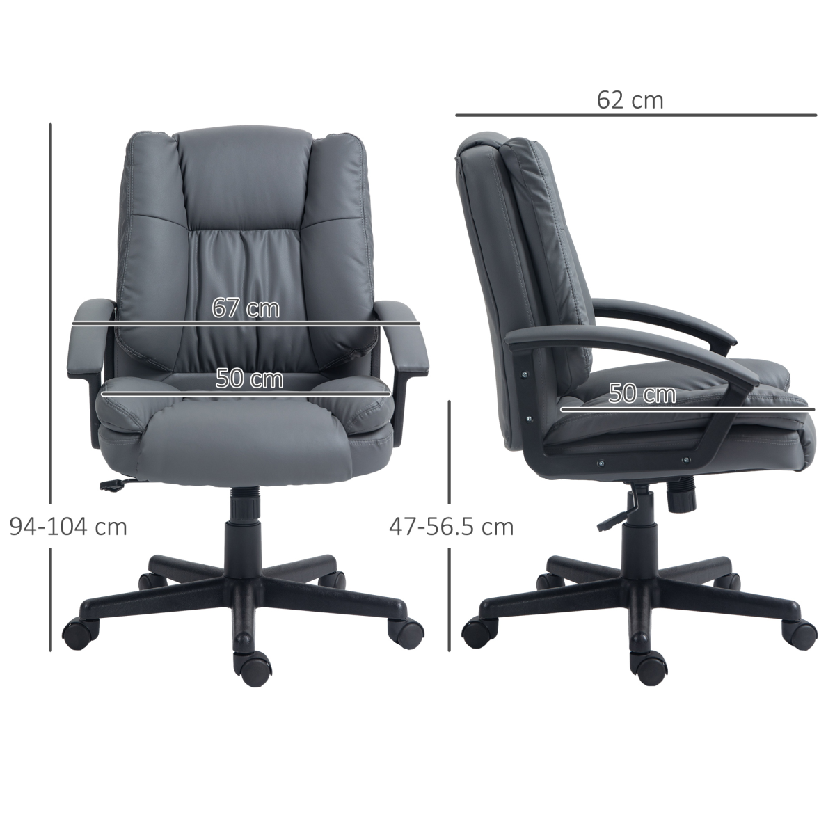 HOMCOM Ergonomic PU Leather Home Office Chair with Arms, Dark Grey