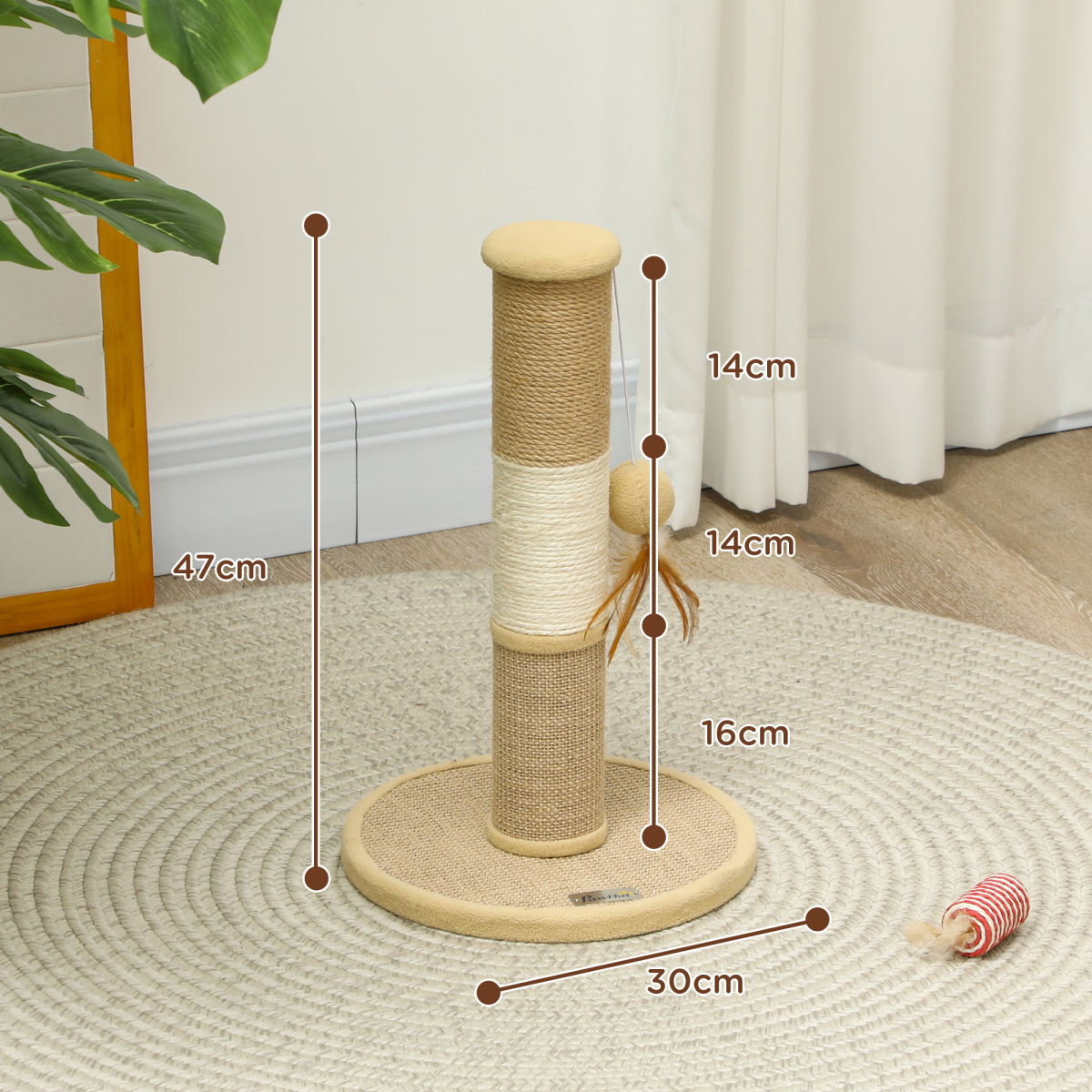 PawHut 47cm Cat Scratching Post with Sisal Rope, Brown