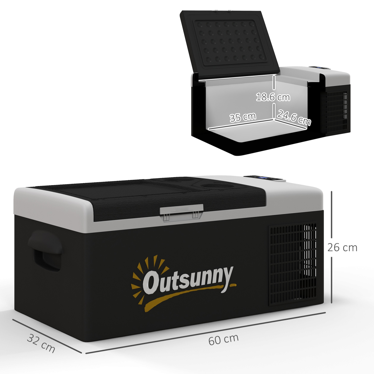 Outsunny 16L Portable Car Fridge Freezer, 12/24V DC & 100-240V AC