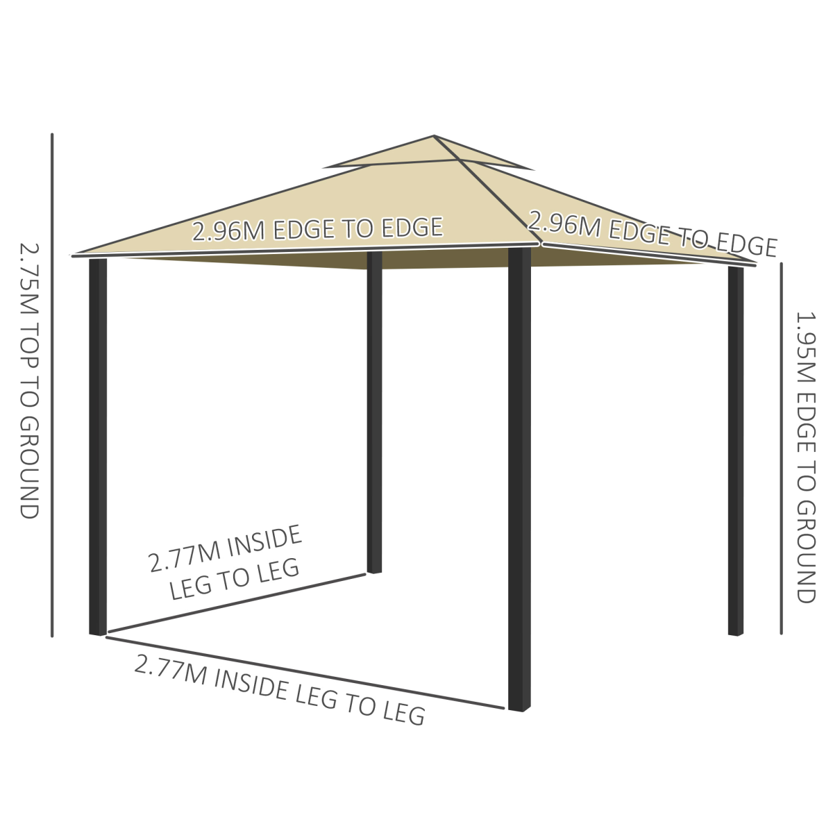 Outsunny 3x3m Patio Gazebo with Two-Tier Polyester Canopy, Mosquito Net, Aluminium and Steel Frame, Curtains