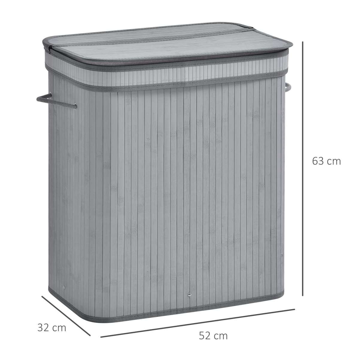100L Grey Bamboo Flip Lid Laundry Basket with Removable Washable Lining